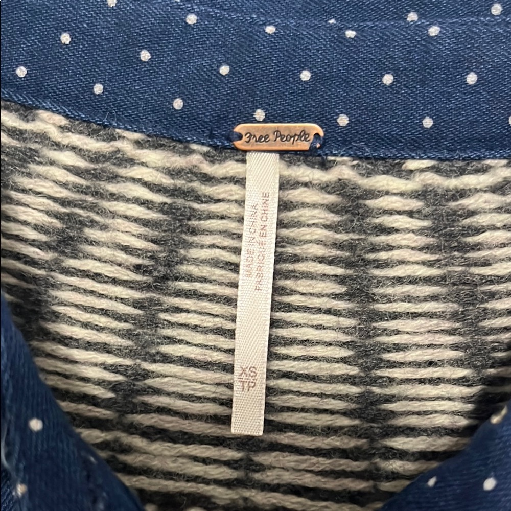 Free People Polka Dot Button-Up Shirt with sweater shoulders - Picture 3 of 8